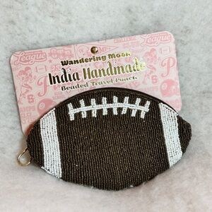 Wandering Moon India Handmade Glass Football Beaded Travel Brown Pouch - NEW‎